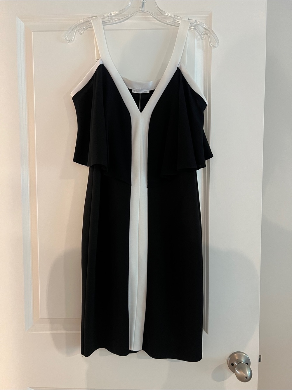 Zara Black and White V-Neck Off Shoulder Drape Dress